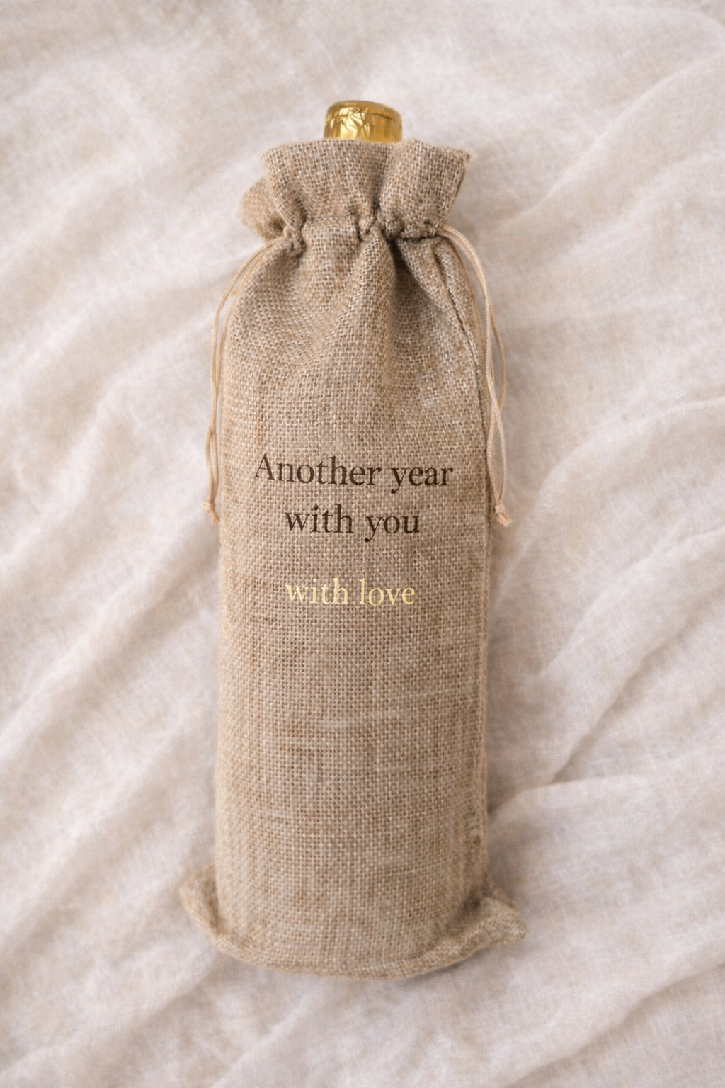 Burlap wine bottle gift bag, Thoughtful wine carrier for birthdays, anniversaries, valentines, new parents and celebrations