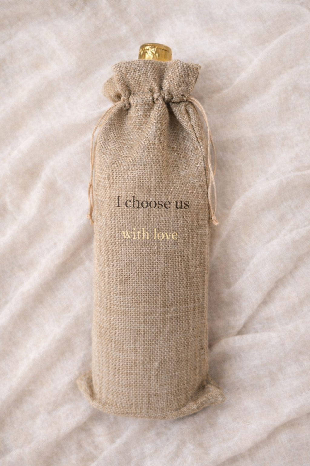 Burlap wine bottle gift bag, Thoughtful wine carrier for birthdays, anniversaries, valentines, new parents and celebrations