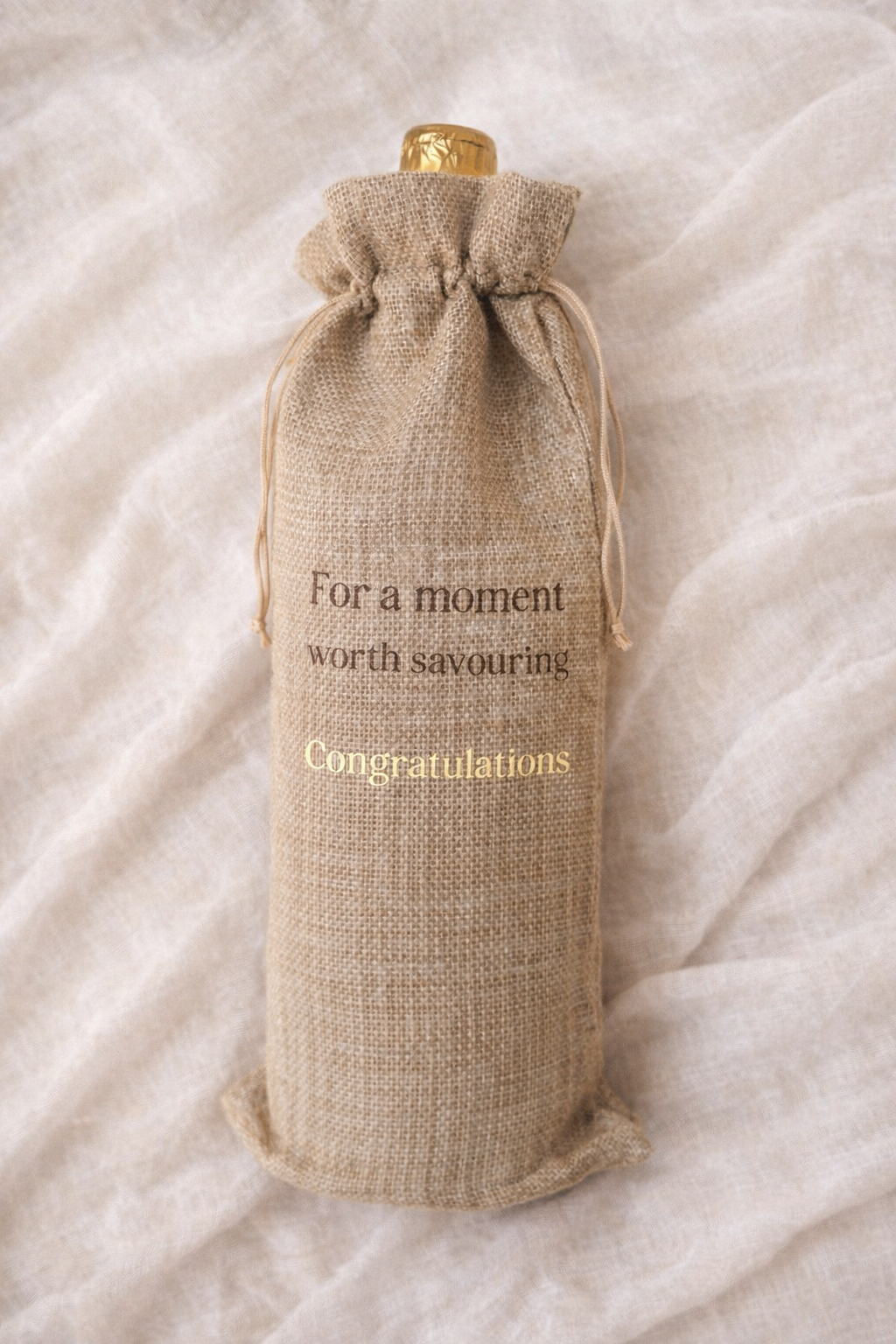 Burlap wine bottle gift bag, Thoughtful wine carrier for birthdays, anniversaries, valentines, new parents and celebrations