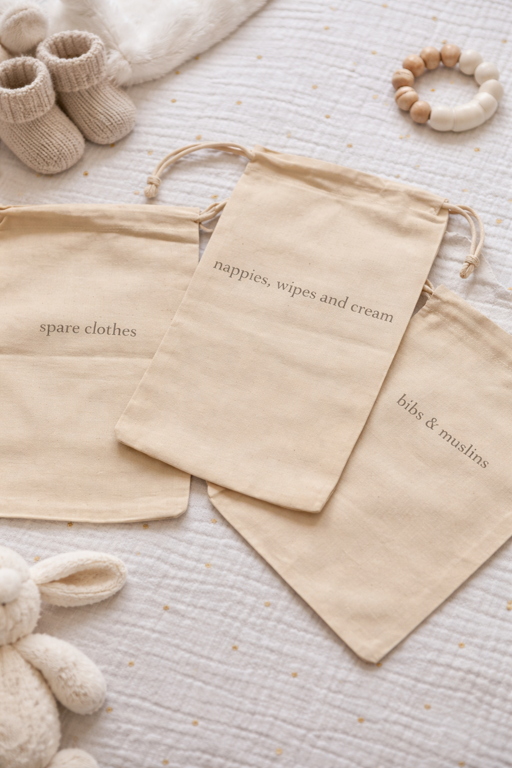 Cotton Essentials bag, Neutral drawstring storage for everyday, personalised to your lifestyle BySparkes